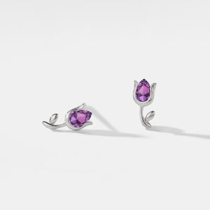 Tiny Amethyst Tulip Flower Stud Earrings