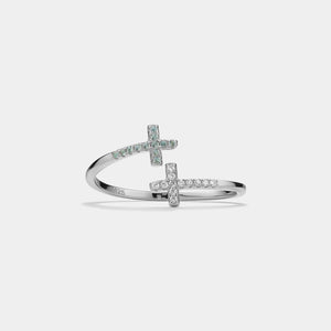 Two-Tone Gem Cross Stacking Bypass Ring