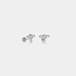 Tiny Small Planet Saturn Star Stud Earrings