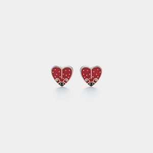 Tiny Small Red Heart Ladybug Stud Earrings