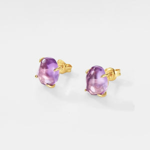 Natural Amethyst Purple Crystal Stud Earrings