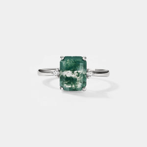 Emerald Cut Green Moss Agate Statement Ring