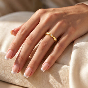 Dainty Celestial Starburst CZ Wavy Band Ring