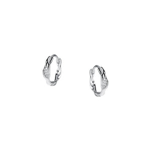 Pair of silver hoop earrings on a white background