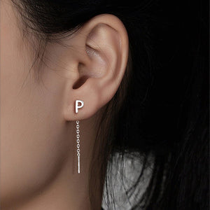 Initial Letter Dangle Drop Threader Earrings - Perimade & Co.