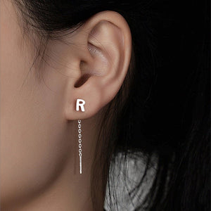 Initial Letter Dangle Drop Threader Earrings - Perimade & Co.