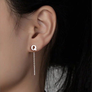 Initial Letter Dangle Drop Threader Earrings - Perimade & Co.