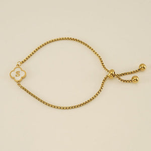 Initial Letter Four Leaf Clover Charm Bracelet - Perimade & Co.