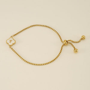 Initial Letter Four Leaf Clover Charm Bracelet - Perimade & Co.