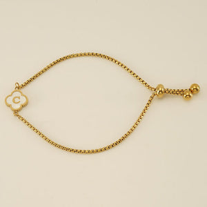 Initial Letter Four Leaf Clover Charm Bracelet - Perimade & Co.