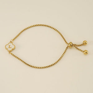 Initial Letter Four Leaf Clover Charm Bracelet - Perimade & Co.