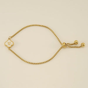 Initial Letter Four Leaf Clover Charm Bracelet - Perimade & Co.