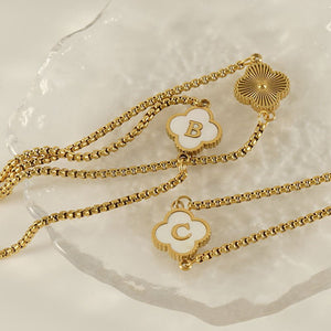 Initial Letter Four Leaf Clover Charm Bracelet - Perimade & Co.