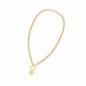 Initial Letter Heart Pendant Toggle Chain Necklace - Perimade & Co.