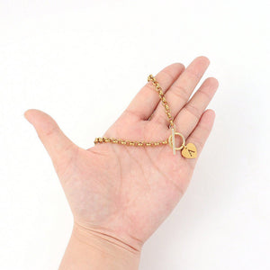 Initial Letter Heart Pendant Toggle Chain Necklace - Perimade & Co.