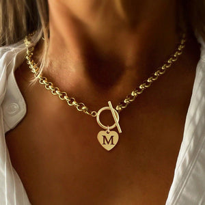 Initial Letter Heart Pendant Toggle Chain Necklace - Perimade & Co.