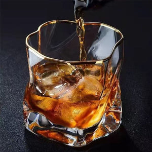 Irregular Crumpled Gold Rim Clear Wine Glass - Perimade & Co.