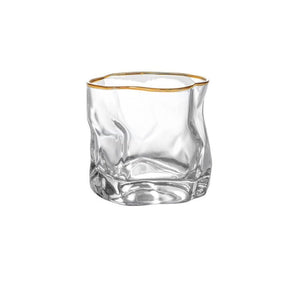 Irregular Crumpled Gold Rim Clear Wine Glass - Perimade & Co.