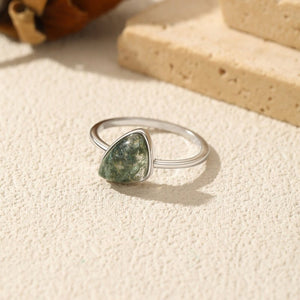 Irregular Triangle Green Moss Agate Band Ring - Perimade & Co.