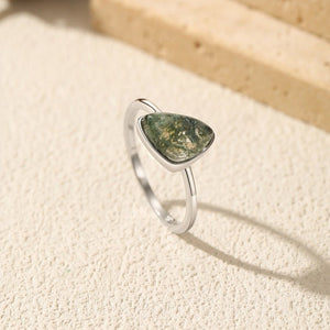 Irregular Triangle Green Moss Agate Band Ring - Perimade & Co.