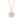 Rose gold necklace with a pink floral pendant on a white background