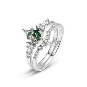 Kite - Cut Moss Agate Crystal Crown Ring Set - Perimade & Co.