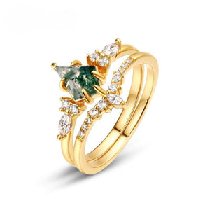 Kite - Cut Moss Agate Crystal Crown Ring Set - Perimade & Co.