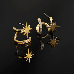 Layered Celestial Star CZ Spiral Hoop Earrings - Perimade & Co.