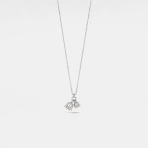 Silver necklace with a bell-shaped pendant on a light gray background