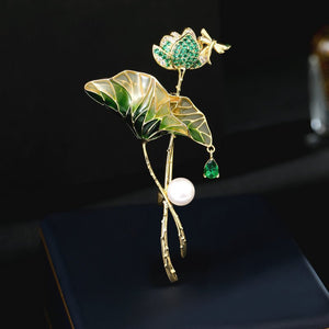 Lotus Flower Pearl Statement Brooch - Perimade & Co.