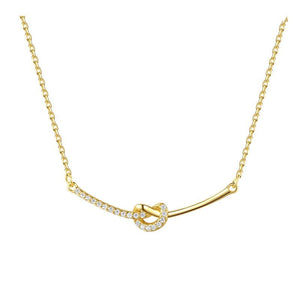 Love Knot Half Pave CZ Curved Bar Necklace - Perimade & Co.