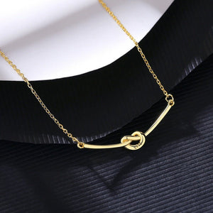 Love Knot Half Pave CZ Curved Bar Necklace - Perimade & Co.