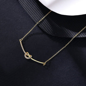 Love Knot Half Pave CZ Curved Bar Necklace - Perimade & Co.