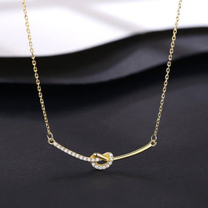Love Knot Half Pave CZ Curved Bar Necklace - Perimade & Co.