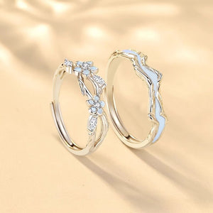 Luminous Flower Wave Couple Matching Ring - Perimade & Co.