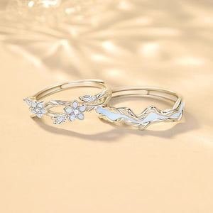 Luminous Flower Wave Couple Matching Ring - Perimade & Co.