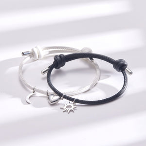 Magnetic Heart Sun Moon Couple Rope Bracelet - Perimade & Co.