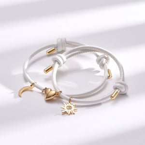 Magnetic Heart Sun Moon Couple Rope Bracelet - Perimade & Co.