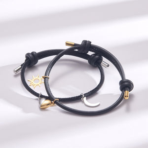 Magnetic Heart Sun Moon Couple Rope Bracelet - Perimade & Co.