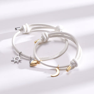 Magnetic Heart Sun Moon Couple Rope Bracelet - Perimade & Co.