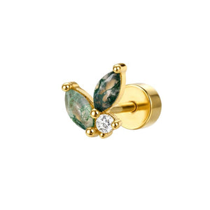 Marquise Moss Agate CZ Cluster Stud Earrings - Perimade & Co.