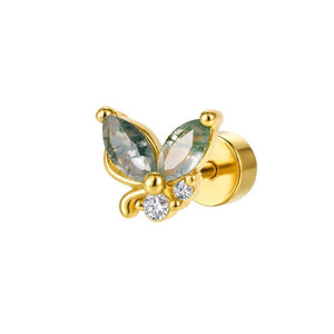 Marquise Moss Agate CZ Cluster Stud Earrings - Perimade & Co.