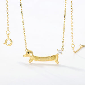 Matte Brushed CZ Dachshund Charm Necklace - Perimade & Co.
