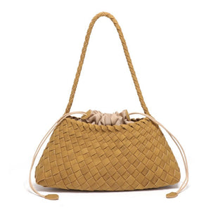 Matte Handwoven Leather Shoulder Handbag - Perimade & Co.