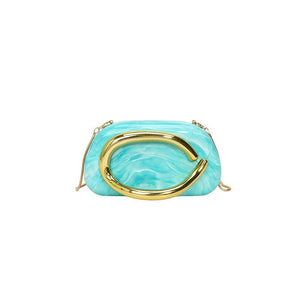 Metallic Curved Oval Hard Shell Clutch Bag - Perimade & Co.