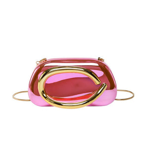 Metallic Curved Oval Hard Shell Clutch Bag - Perimade & Co.