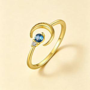 Milgrain Crescent Moon Double CZ Open Ring - Perimade & Co.