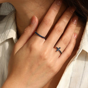 Minimalist Blue CZ Cross Stackable Band Ring - Perimade & Co.