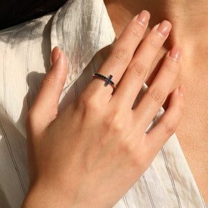 Minimalist Blue CZ Cross Stackable Band Ring - Perimade & Co.