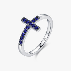 Minimalist Blue CZ Cross Stackable Band Ring - Perimade & Co.